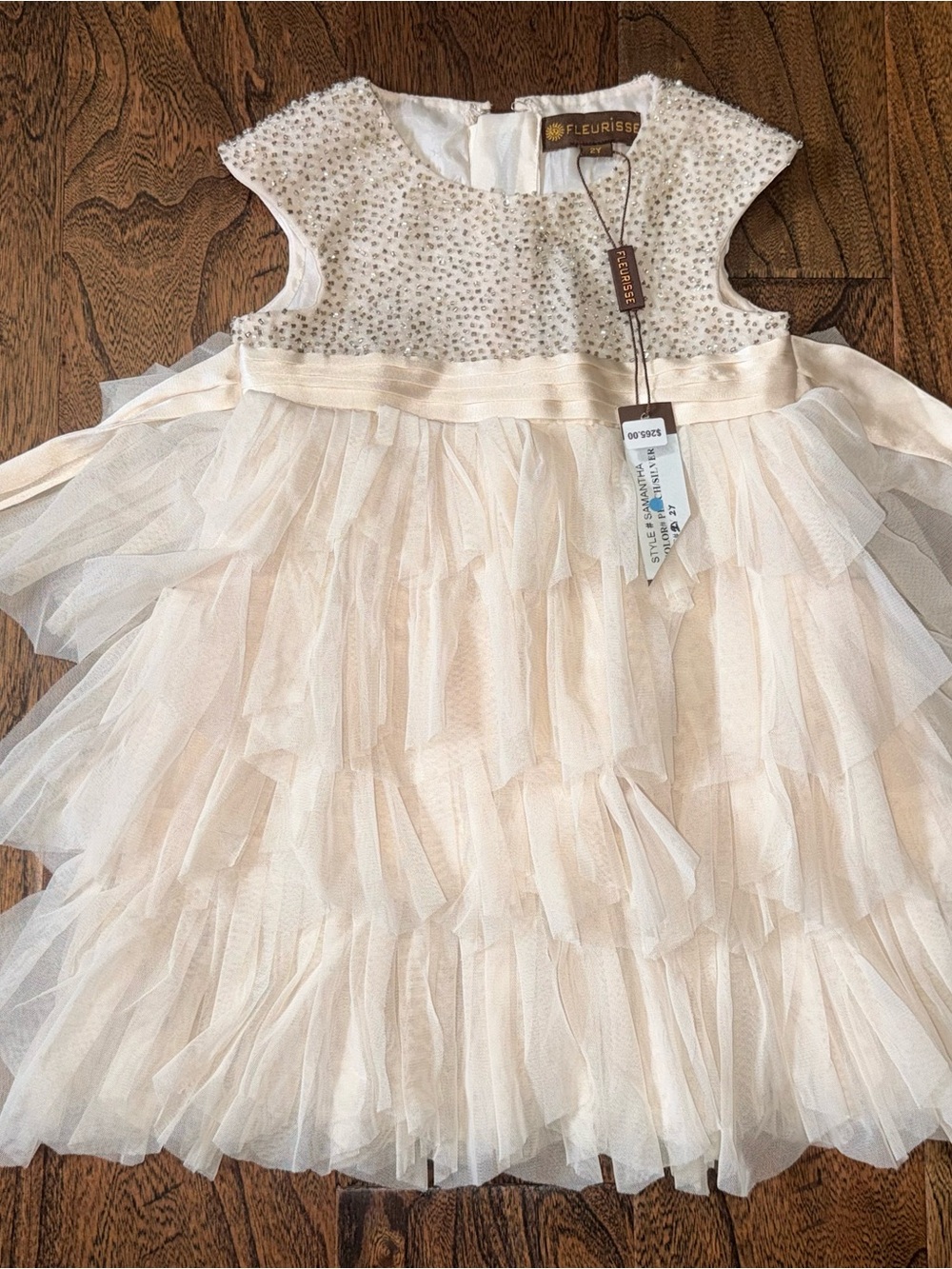Fleurisse Samantha 2Y Peach Silver Beaded Tulle Dress NWT $265